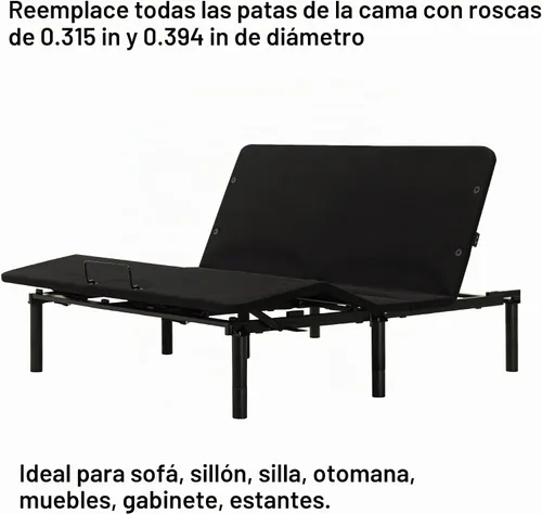 Vista 7 de Patas de Cama Ajustables de Repuesto para Marco de Base de Cama Ajustable, Incluye 4 Tipos de Roscas, Juego de 4 Patas Atornillables 3 en 1 de 12