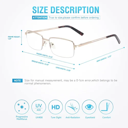 Vista 6 de SKYOAK Unbreakable TR90 Bold Progressive Multifocus - Gafas de lectura para Metal: progresivo (2 plomo) y la parte superior no es 0 (rango de 3 pies)