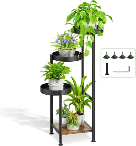 Vista 11 de Oppro - Soporte para plantas de interiores y exteriores, estante de metal de 3 niveles para macetas, soporte alto para múltiples plantas en esquina
