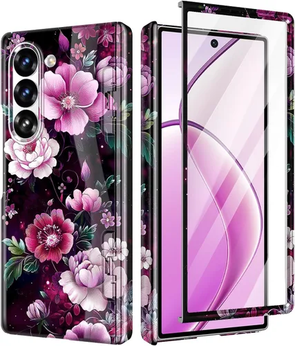 Vista 36 de Btscase Funda para Samsung Galaxy Z Fold 5, protector de pantalla frontal integrado, patrón de mármol dorado con purpurina de policarbonato duro
