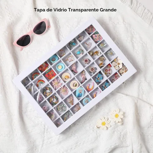 Vista 7 de Frebeauty Organizador de pendientes de 48 cuadrículas, bandeja de joyería Blanco