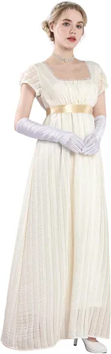 Vista 2 de CR ROLECOS Vestidos de regencia para mujer, mangas abombadas, cintura imperio, vestido de regencia victoriano, vestido de fiesta de té