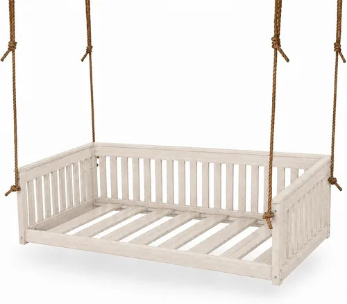 Vista 11 de Amish Twin Poly Lumber Wood Hanging Daybed, Antique Mahogany, USA Made Deep Seating Mission Collection HDPE Poly Lumber Twin Daybed with Rope