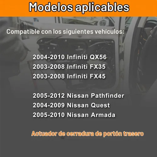Vista 4 de Actuador eléctrico de bloqueo de puerta elevadora compatible con QX56 Quest 2004-2010, FX35 FX45 2003-2008, 2005-2010 Armada Ensamblaje de pestillo