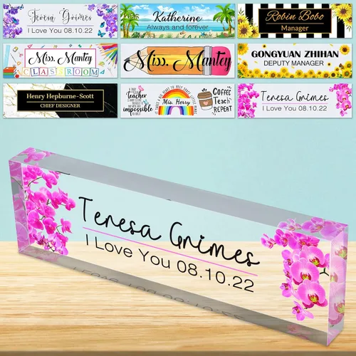 Vista 27 de Placa de nombre de escritorio personalizada de bloque de acrílico personalizado para oficina, placa de escritorio personalizada, decoración