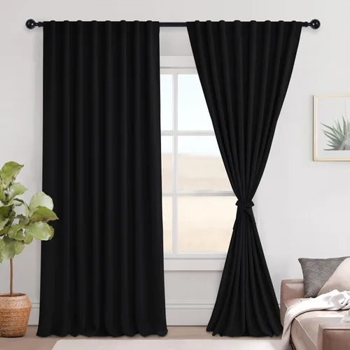 Vista 48 de Hiasan Cortinas opacas negras para dormitorio, cortinas opacas cortas de 45 pulgadas de largo, con aislamiento térmico, bolsillo para barra