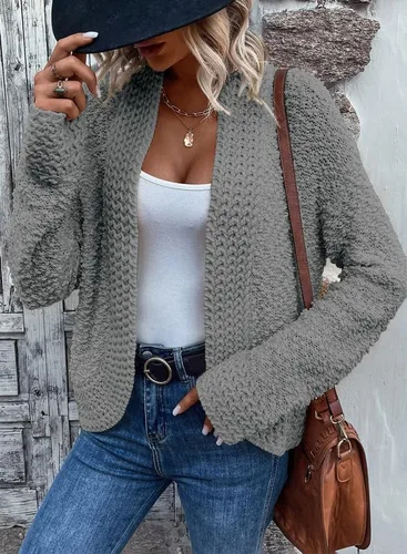 Vista 2 de Dokotoo Cárdigan de punto grueso de manga larga para mujer, estilo casual, abierto al frente, a la moda, abrigos para exteriores