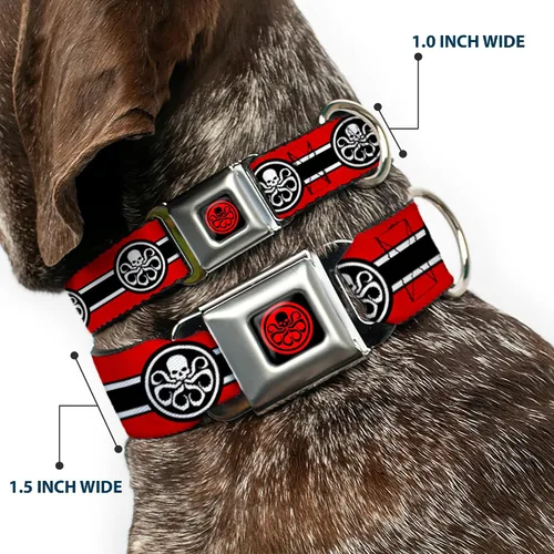 Vista 2 de Buckle-Down Collar de perro Hebilla de cinturón de seguridad Hydra Logo Stripe Rojo Negro Blanco, Multicolor, 1 pulgada de ancho - Se adapta a