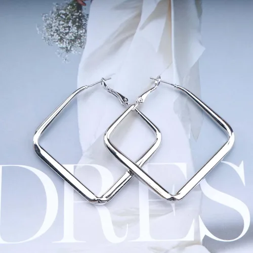 Vista 6 de Aretes colgantes cuadrados grandes minimalistas, aretes de aro cuadrados huecos de plata, aretes colgantes geométricos grandes, aretes de aro