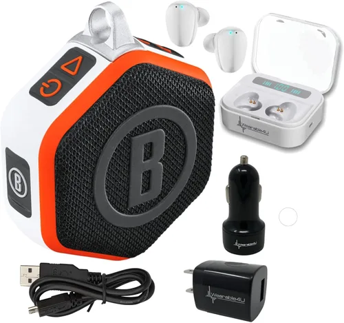 Vista 9 de Bushnell Wingman Mini Altavoz Bluetooth GPS negro/plateado con auriculares negros definitivos y cargadores de pared/coche