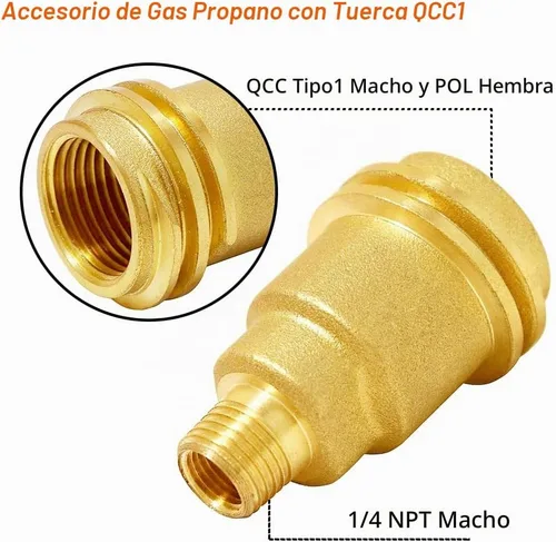 Vista 2 de Joywayus QCC1 Tuerca de gas propano con kit de rosca macho NPT de 1/4