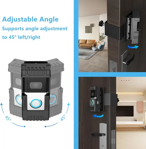 Vista 3 de Soporte antirrobo para timbre con ángulo ajustable (45° izquierda/derecha), soporte para timbre de puerta de video 1/2/3/3 Plus/4/(versión