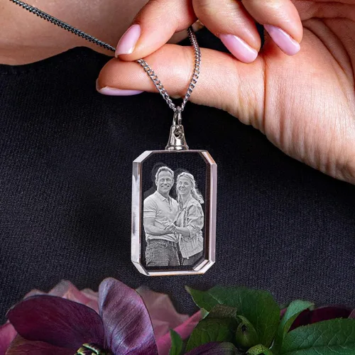 Vista 8 de ArtPix 3D - Accesorios de cristal grabado a láser personalizables, collar con dije rectangular, regalos personalizables, ideales para cualquier