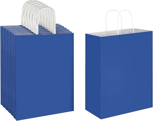 Vista 8 de Oikss - Paquete de 50 bolsas de papel kraft marrón natural con asas, tamaño grande, 10x5x13, para regalos de cumpleaños, compras al por menor