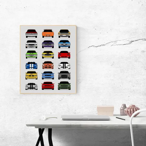 Vista 3 de Custom Car Posters Handmade Poster compatible with Dodge Evolution Print Wall Art Décor Best of Dodge Generations- Multi, 8x10 Metallic Print