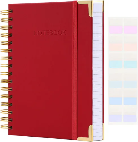 Vista 12 de Cuaderno de espiral, diario de cuero de tapa dura para mujeres y hombres, cuadernos gruesos de 300 páginas con rayas universitarias para el trabajo