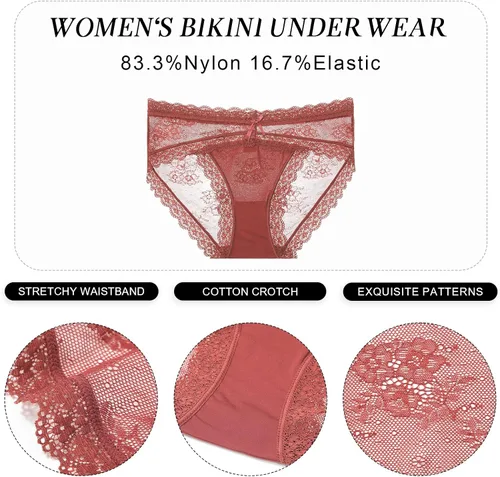 Vista 2 de LEVAO ropa interior sexy de encaje para mujer, bragas hípster, transpirables, elásticas y sin costuras, paquete con varias unidades, tipo bikini