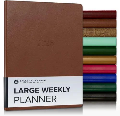 Vista 183 de Gallery Leather Planificador Semanal y Mensual Grande 2025-2026, Calendario Planificador y Cuaderno Elegantemente Encuadernado con Elegantes Bordes
