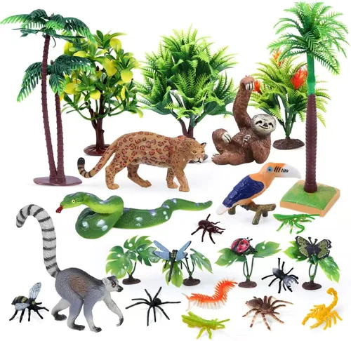 Vista 10 de Juego de 30 figuras de animales pájaros, surtido de juguetes realistas de vida silvestre con huevos de nido, loro, búho, águila, colibrí, flamenco