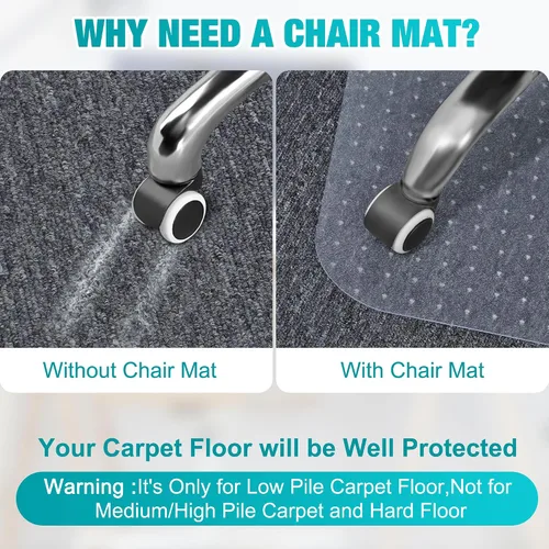Vista 2 de Tapete para silla de oficina, 46 x 72 pulgadas, protector de suelo de plástico transparente resistente, tapete antideslizante para silla