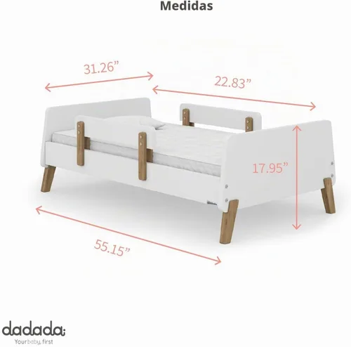 Vista 4 de Dadada Muse - Cama infantil con 2 rieles de seguridad extraíbles y marco de madera, color blanco Low Profile Montessori Bed for Kids, Solid Wood