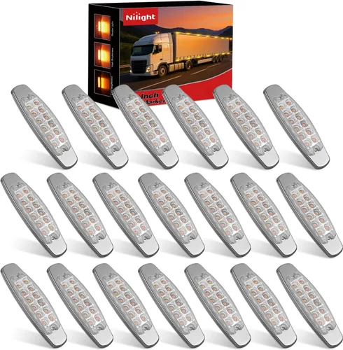Vista 18 de Nilight 3 Inch Amber Oval LED Marker Lights 10PCS Clear Lens Side Clearance Lights 12V DC IP67 Waterproof Chrome Housing for Semi Truck Trailer RV