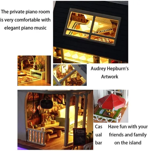 Vista 5 de Roroom DIY Miniature and Furniture Dollhouse Kit,Mini 3D Wooden Doll House Craft Model Villa Style with Dust Cover and Music Movement,Creative Room