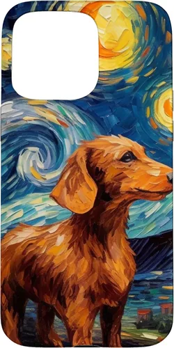 Vista 31 de Carcasa para iPhone 16 Dachshund Dog Starry Night Van Gogh Dachshund