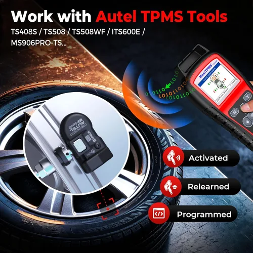 Vista 8 de Autel Juego de 4 sensores TPMS, sensor MX, sensor de presión de neumáticos MaxiTPMS 2 en 1 (315 MHz + 433 MHz), sensor OE de inserción programable