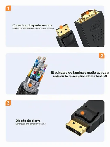 Vista 3 de CableCreation Cable Displayport a VGA de 6 pies, DisplayPort a adaptador VGA 1080P Chapado en oro 1080P @60Hz, cable DP macho estándar a VGA