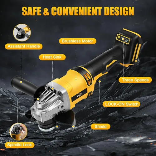 Vista 5 de Amoladora angular inalámbrica compatible con batería DEWALT de 20 V máximo, 4-1/2 pulgadas, motor sin escobillas de 11000 RPM para cortar, moler