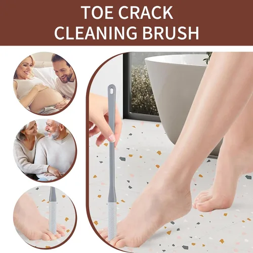 Vista 3 de Cepillo de silicona de mango largo para limpieza de dedos del pie, cepillo exfoliante de goma suave para pies para la ducha, limpiador de grietas