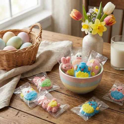 Vista 5 de Gomitas de malvavisco de Pascua, 10 diseños diferentes, 4.5 onzas, gomitas envueltas individualmente en bolsa, sin gluten, sin diario, perfectas