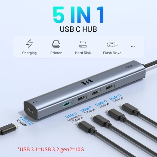 Vista 2 de Concentrador USB C de 10 Gbps con pantalla de video de 4K a 60Hz, Selore 5