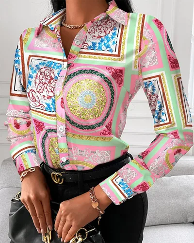 Vista 3 de Buchona - Blusas para mujer, con botones, a la moda, casual, de manga larga, camisas elegantes