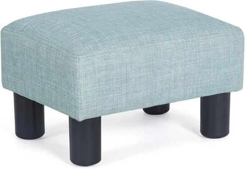 Vista 18 de Adeco Reposapiés otomano tapizado de lino de 15.4 pulgadas, pequeño taburete acolchado y asiento decorativo con patas de aspecto de madera, taburete