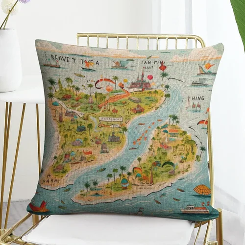 Vista 7 de Fundas de almohada Florida Keys - Funda de almohada con mapa colorido de isla de viajes y atracciones, mapa del estado de EE. UU., Fundas