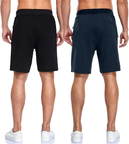 Vista 4 de Boyzn Pantalones cortos deportivos para hombre, cómodos, de algodón, con cintura elástica, con bolsillos con cremallera