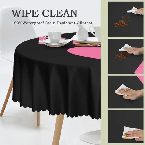 Vista 4 de Mantel redondo de encaje con diseño de corazón de perra de 60 pulgadas para comedor, lavable, para vacaciones, hogar, picnic, fiesta, boda, bufé