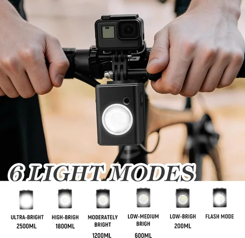 Vista 3 de Luz de bicicleta de 2500 lúmenes con sensor de luz automático, faro LED súper brillante, recargable USB-C, fácil instalación para conducción