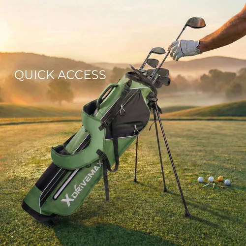 Vista 3 de Bolsa de golf ligera con soporte estable, diseño compacto con correas de hombro fáciles de transportar, parte superior de 4 direcciones, bolsillos