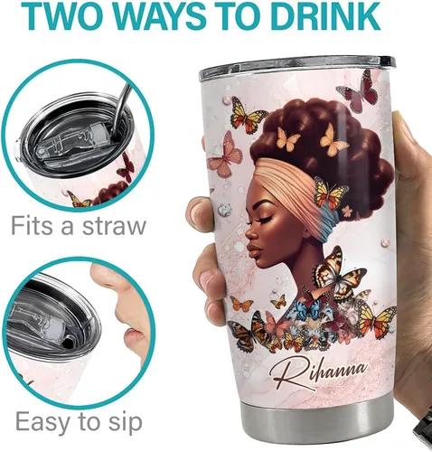 Vista 6 de SANDJEST Vaso personalizado Reina Negra de la Fe con Biblia de 20oz/30oz con tapa, regalo para mujeres afroamericanas, chica negra, aliento