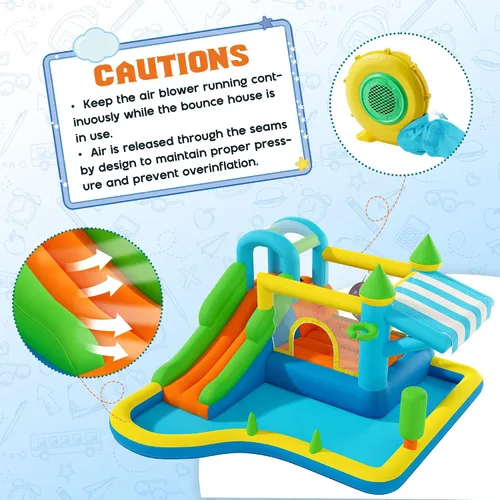 Vista 2 de Albott Inflatable Bounce House Obstacle Course with Blower, for Kids 3-10 Azul océano y verde