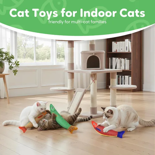 Vista 6 de Juguetes de hierba gatera Saury Fish, Cat & Kitten Chew Kicker Juguetes interactivos arrugados para gatos adultos aburridos en interiores y gatitos