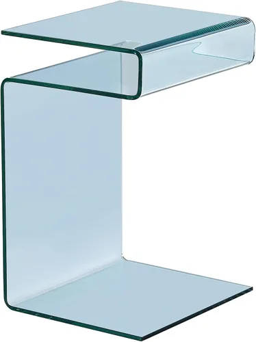 Vista 8 de Mesita de noche de cristal, mesas auxiliares transparentes en forma de S para sala de estar, mesa de vidrio doblada para sofá, 16.55 pulgadas