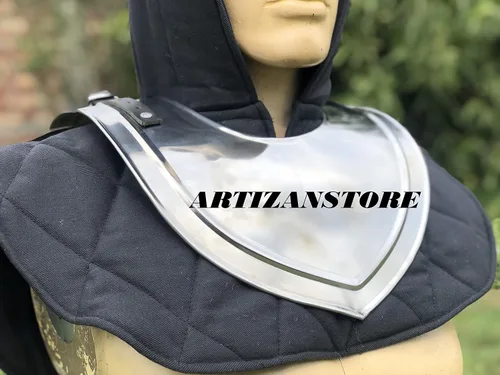 Vista 2 de Medieval Iron Gorget Knights Templar Warrior Placa de cuello funcional Armería LARP Armadura Armadura Guerrero Armadura, Protector de cuello, LARP