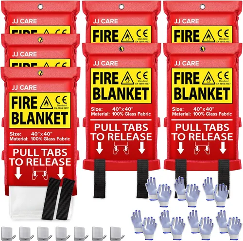 Vista 11 de JJ CARE Manta contra incendios – 2 paquetes con ganchos y guantes – Manta de emergencia contra incendios para el hogar y la cocina, mantas