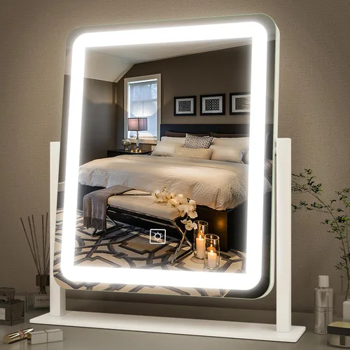 Vista 15 de FENNIO - Espejo de tocador con luces, espejo de maquillaje iluminado LED, pantalla táctil con 3 modos de iluminación, regulable, para mesa