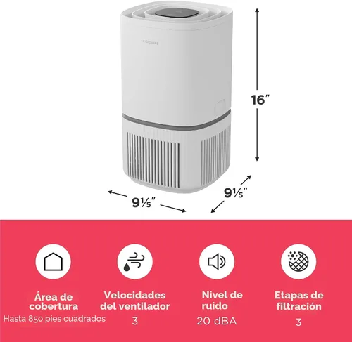 Vista 3 de Frigidaire PureA300 purificador de aire HEPA para dormitorios pequeños, cubre hasta 850 pies cuadrados, filtración de 3 etapas, certificación Energy