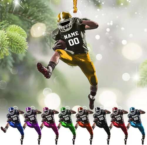 Vista 23 de Adornos de fútbol personalizados, hombreras y casco, adorno de Navidad, regalo de jugador estadounidense, regalo para niños y niñas, decoración